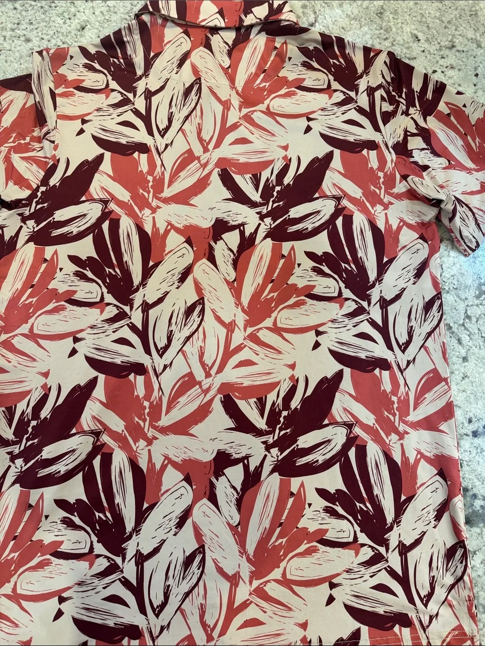 Pins & Aces Men's Coral and Cream Leaf-Print Polo